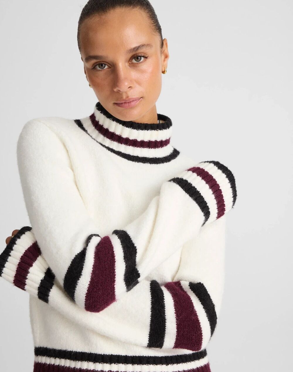 Madewell Sweater Womens XS White Ribbed-Trim Mockneck Pullover Après Ski NEW